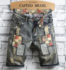 Шорты мужские джинсовые с дырками, прямые ковбойские, до колена, в стиле ретро, летние, размеры 40