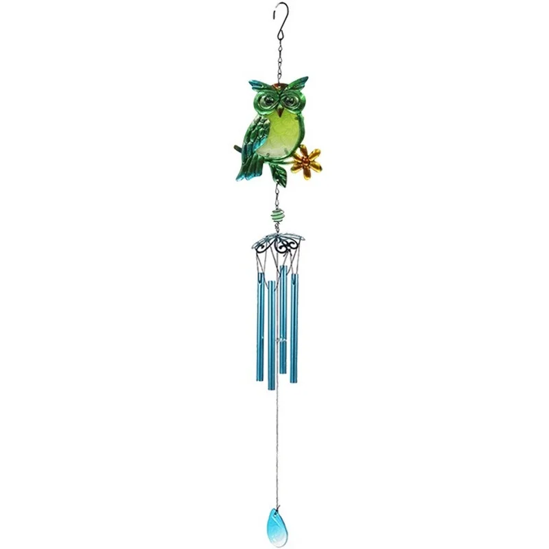 

Creative owl three-color wind chimes stained glass wrought iron ornaments bells wind chimes pipe garden home balcony decoration