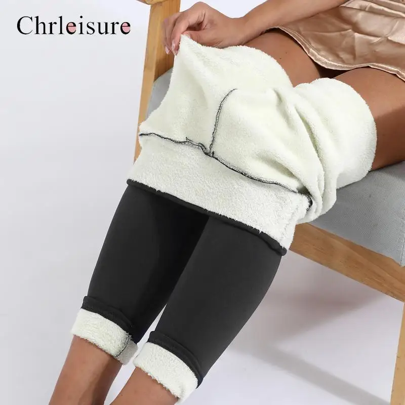 Женские леггинсы с высокой талией CHRLEISURE, теплые бархатные спортивные Леггинсы с эффектом пуш-ап, с высокой эластичностью, для зимы - изображение