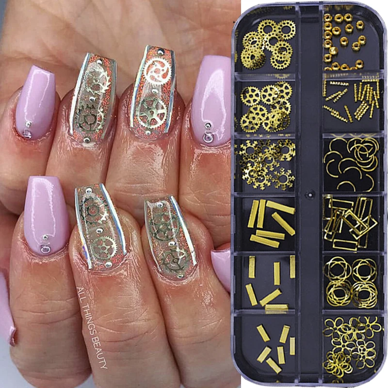 

3D Crystal Nail Art Rhinestones Gold Silver Metal Heart All Color Flat Bottom Mixed Shape Diamond Nail Decorations 12 Grid/box