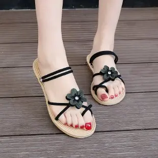 

Summer Shoes Woman Sandals Elastic ankle strap Flat Sandalias Mujer 2021 Flowers Gladiator Beach Sandals Ladies Flip Flops