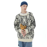 2021 kpop anime tiger full print brown hip hop men knitted sweater harajuku clothes casual pullovers women knitwear pull homme