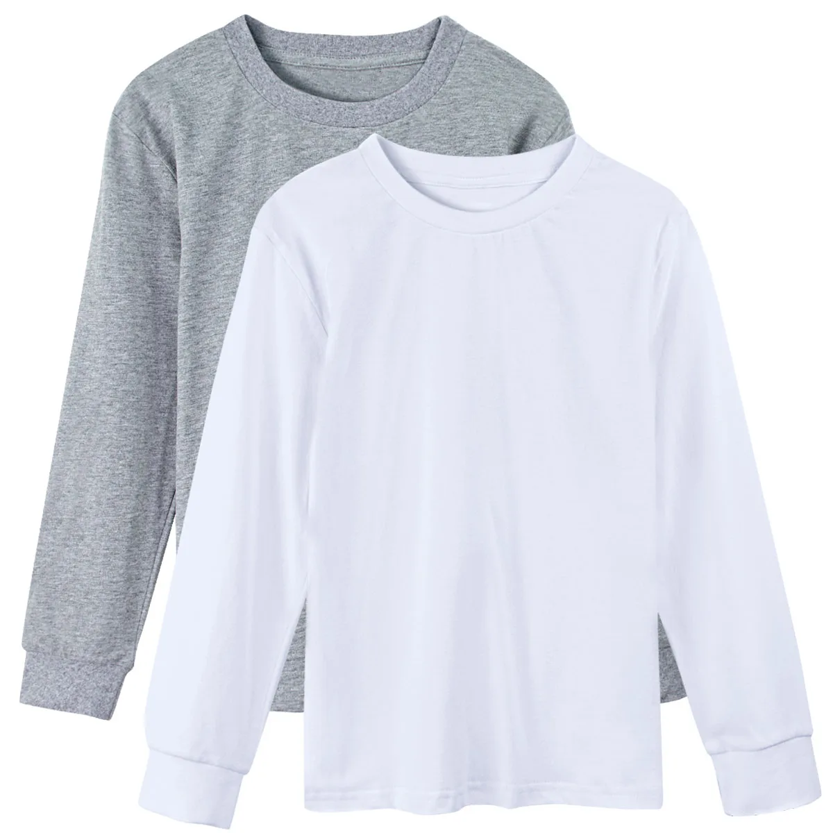White Light grey Детские рубашки с длинными рукавами для мальчиков, простая футболка для девочек-подростков, зимние теплые Плотные хлопковые пустые майки, детская плотная футболка - Цвет: White Light grey