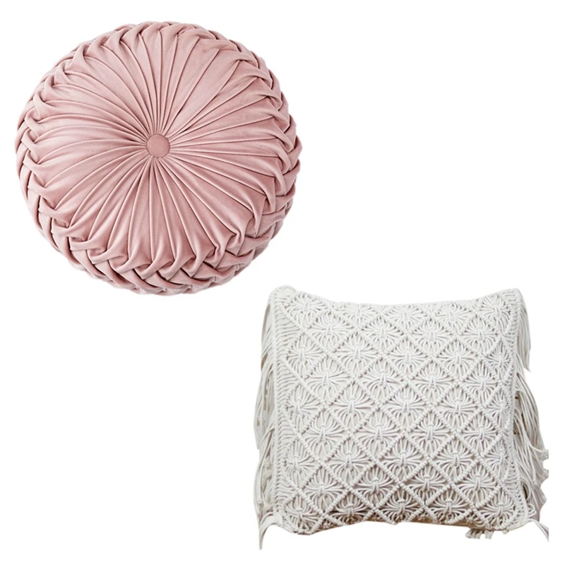 Cotton Linen Macrame Hand-Woven Thread Pillow Covers Geometry 45X45cm & Round Seat Cushion Back As Sofa | Дом и сад