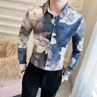 Heren Hemden Мужская рубашка с длинным рукавом, с цветочным принтом, Корейская одежда, осень