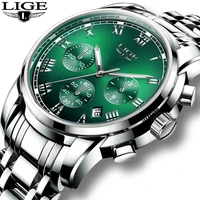 lige fashion men watch top brand luxury stainless steel man watches chronograph sport waterproof quartz wristwatch for men clock