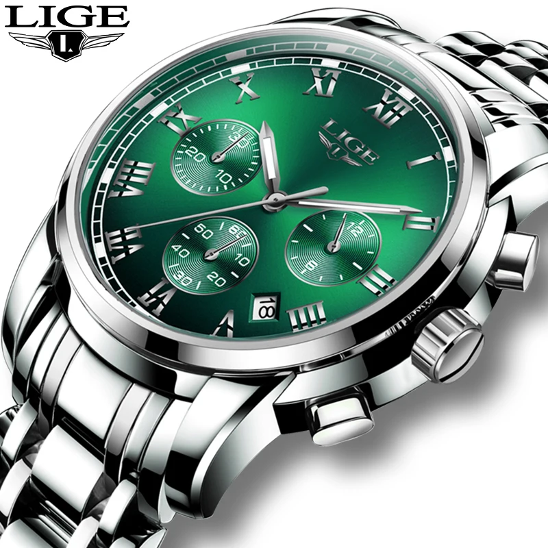 Часы наручные LIGE Мужские кварцевые модные брендовые Роскошные спортивные