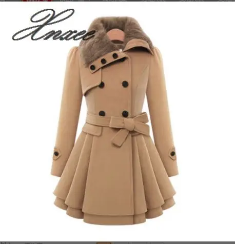 

Women Double-Breasted Woolen Coat Autumn Winter Warm Slim Overcoat Female Wool Jacket Robe Outerwear Xnxee S-4XL