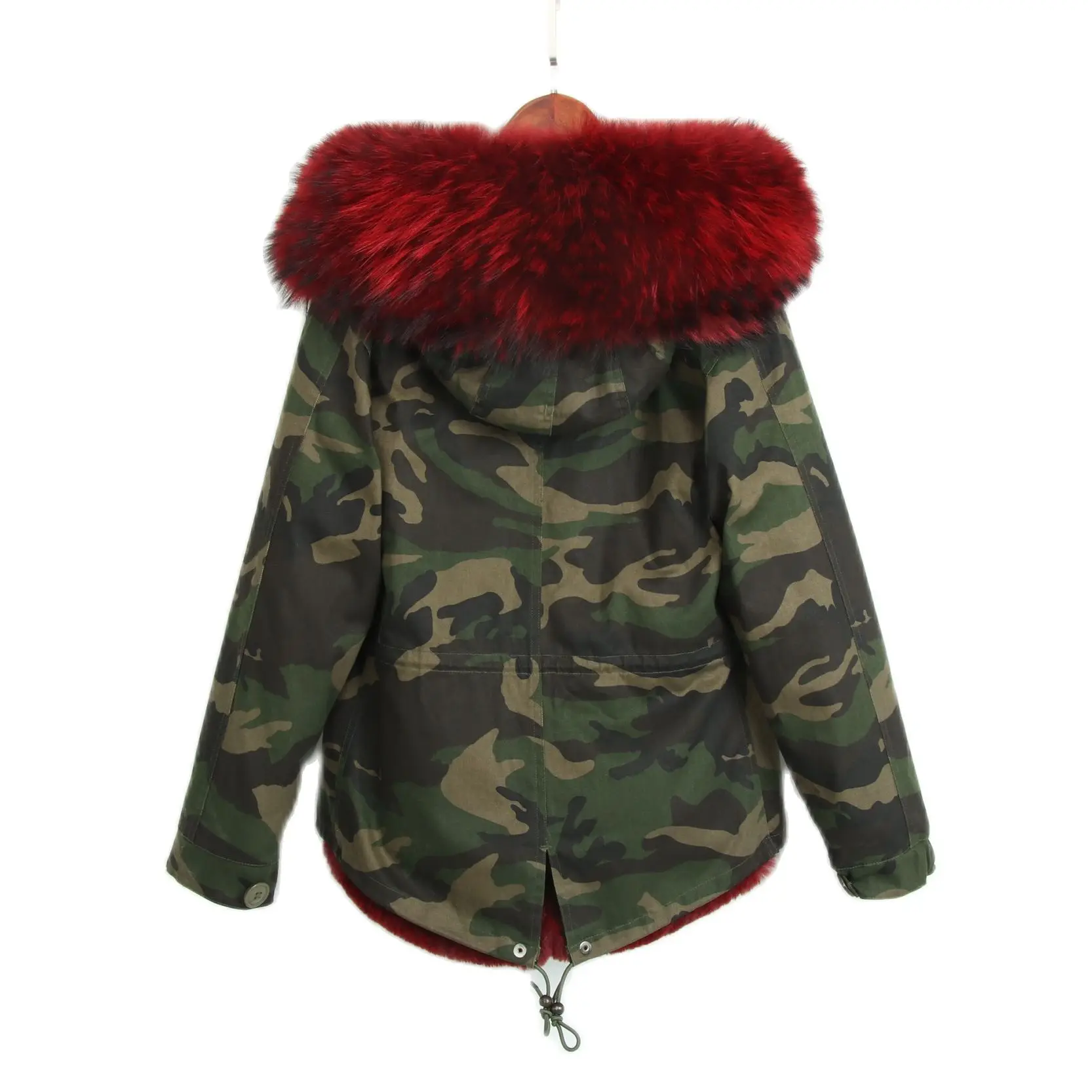 Новая дизайнерская камуфляжная короткая парка винно-красное пальто с подкладкой