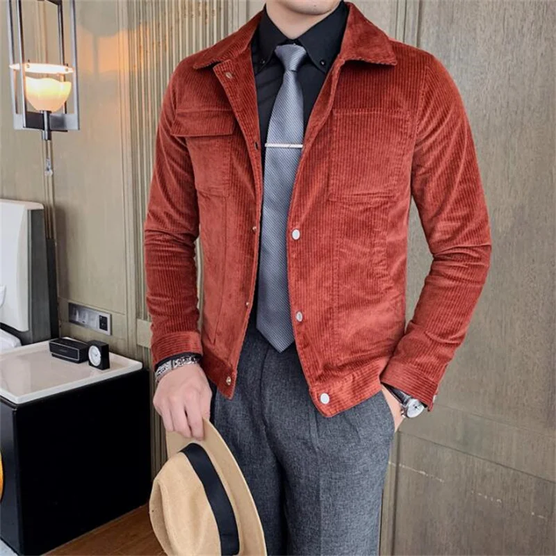 

British corduroy jacket men's slim short autumn retro casual tooling safari youth lapel coats jaqueta feminina куртка мужская