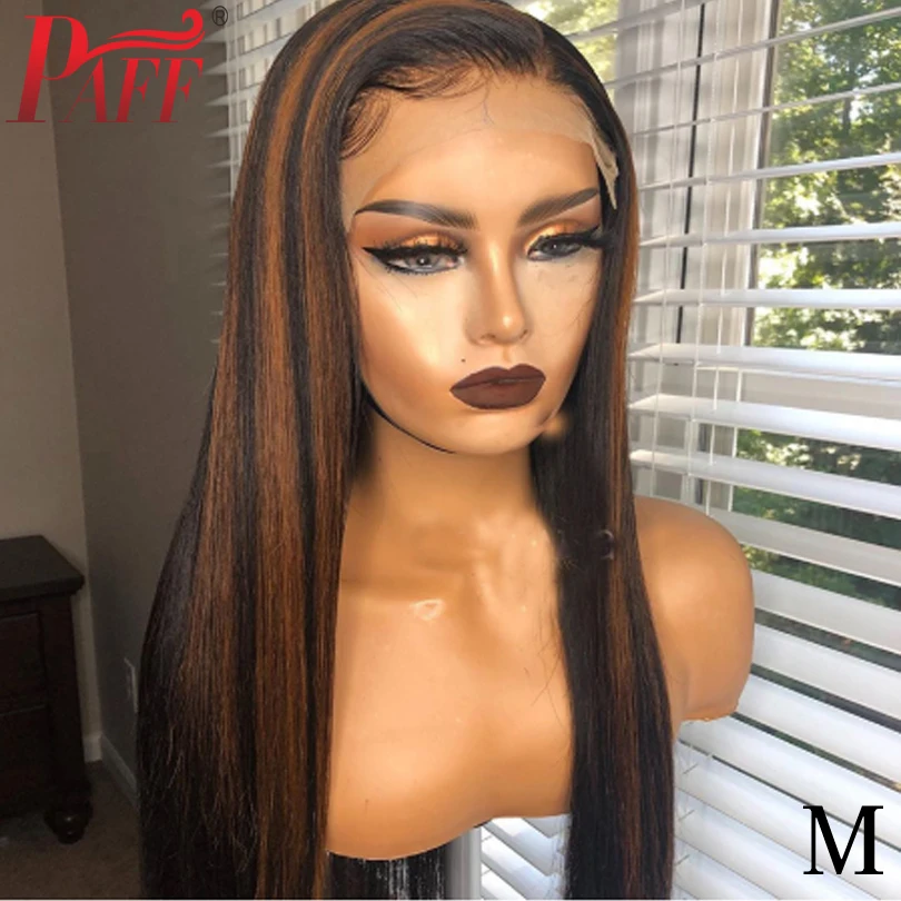 Медовый блонд коричневый Омбре 13x4 кружевные передние человеческие волосы парики