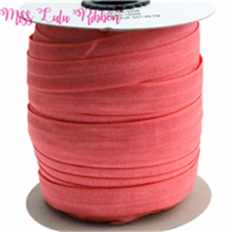 

5/8"16mm solid color matt fold over elastic ribbon watermelon foe ties headwear hair bows gift wrap decoration crafts 50yards