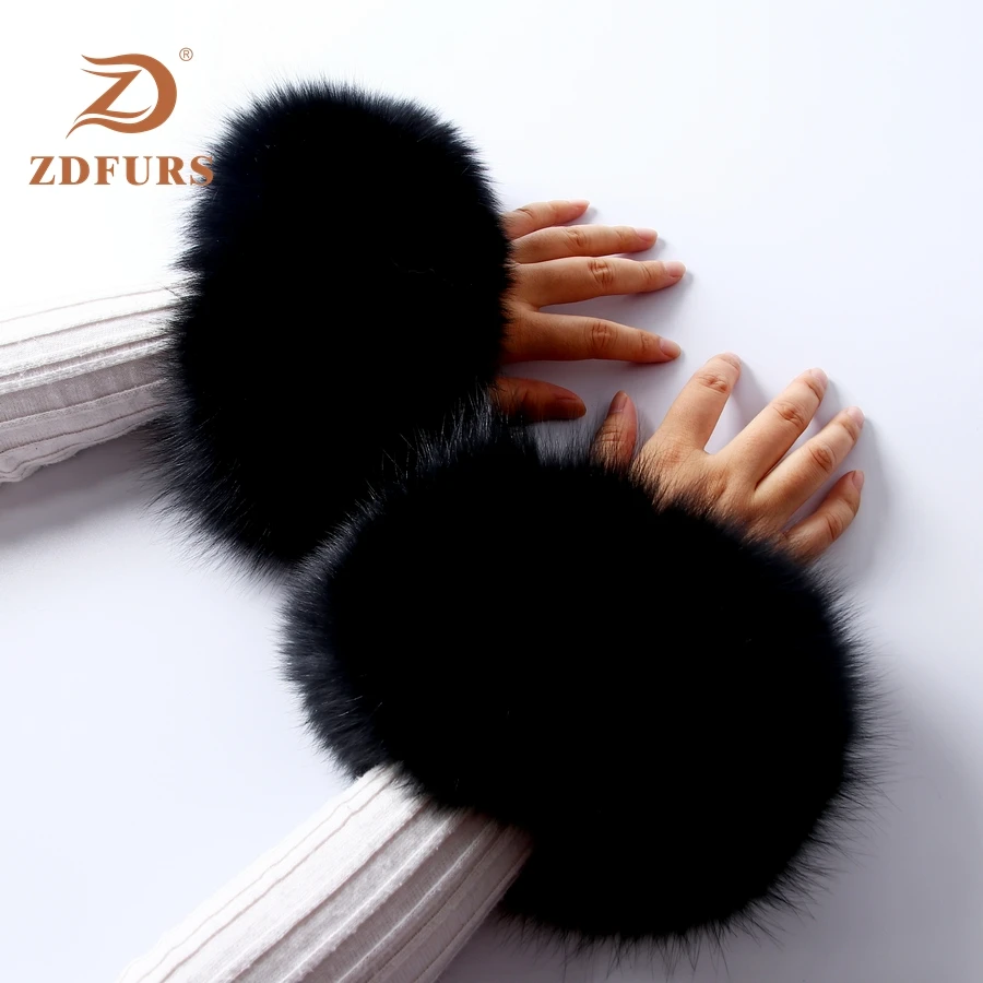 ZDFURS* высококачественные манжеты из лисьего меха горячая Распродажа наручных грелок из натурального Лисьего меха манжета для рук теплые женские браслеты браслет из натурального меха перчатки