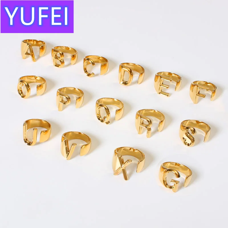 

2020 New Adjustable Open Ladies Meaningful Gold Initial Rings Jewelry Gift Chunky A-Z Letter Rings For Women
