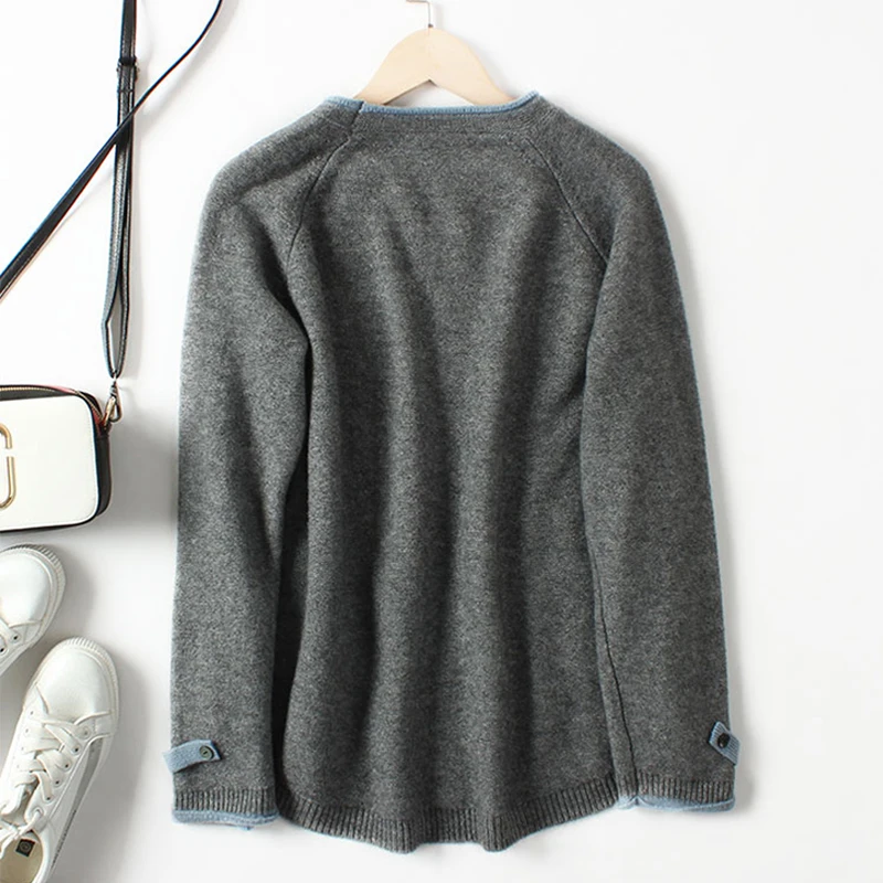 Двойной кашемировый свитер Женский пуловер с круглым вырезом новый корейский