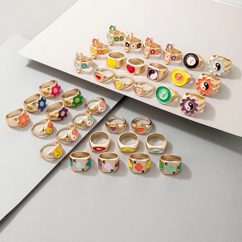 Tocona модное цветное кольцо Тай Чи для женщин Подвески игральные карты сердце