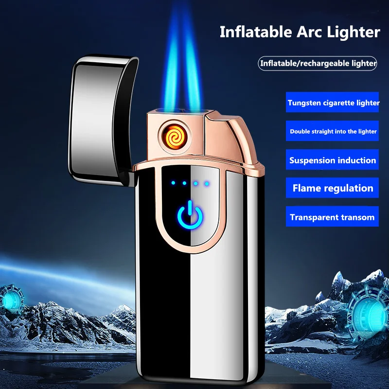 Новинка креативная надувная зажигалка с двойным прямым впрыском USB перезаряжаемая ветрозащитная металлическая зажигалка мужской гаджет для сигарет и сигар