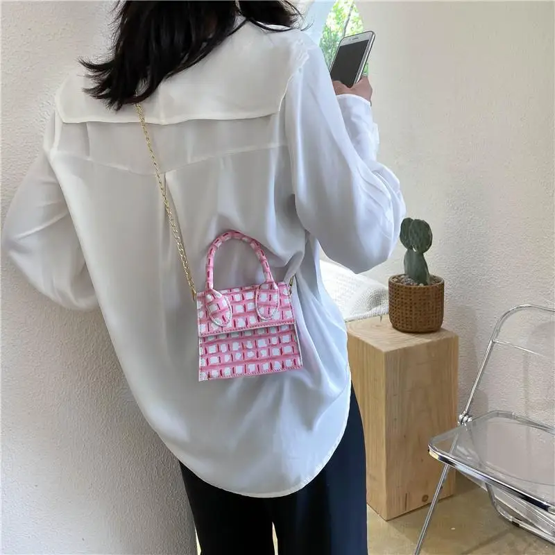 

Floral Print Mini Women Crossbody Bags PU Leather Fashion Chain Ladies Small Shoulder Bags Girls Plaid Pattern Handbags Purse