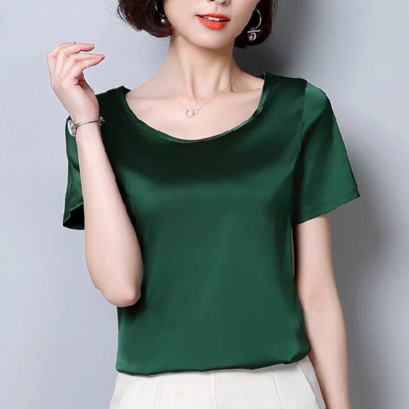 шифоновые шелковые женские топы Новые весенние блузки рубашка 2019 с коротким