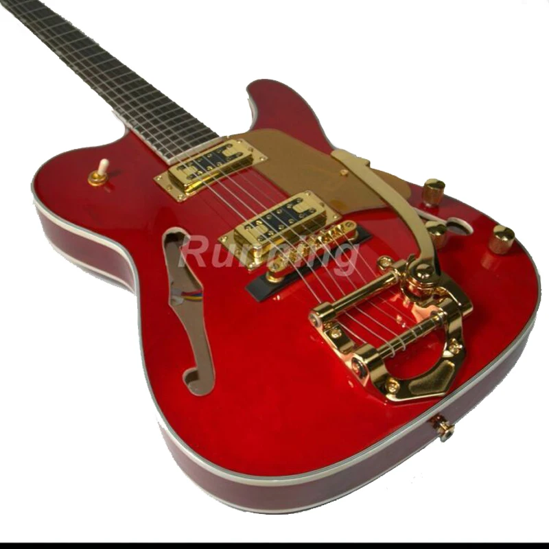 

New High Quality 6 Strings TL Electric Guitar F Hole Semi Hollow Body Gold Hardware Red Color Rosewood Fingerboard Maple Body