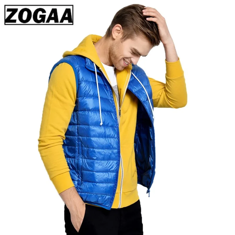 

Зимний мужской жилет ZOGAA, Сверхлегкий хлопковый жилет, однотонный, приталенный, с воротником-стойкой, ветрозащитный, теплый