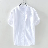 2021 summer new thin fresh and breathable short sleeved solid color shirt mens beach casual sunscreen cotton shirt