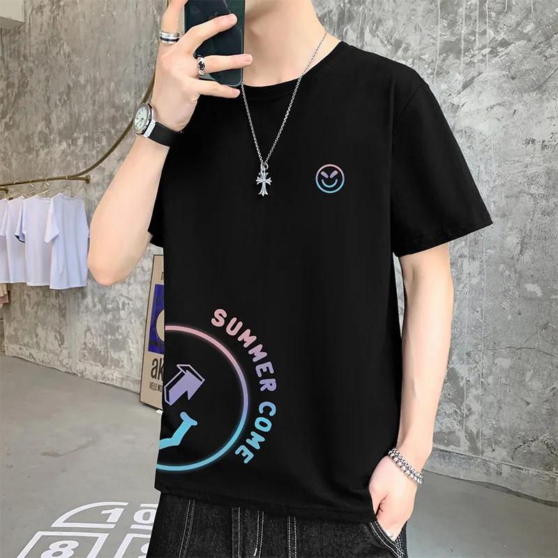 

Summer Men's Short Sleeve Smile T-Shirt Cotton Youth Loose Men's Trendy Top Thin Men's Casual T-shirt