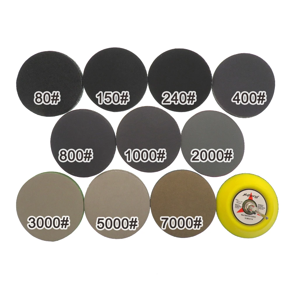50pcs Wet Dry Sandpaper Assortment 80-7000 Grit Sander Disc 3inch75mm With Hook and Loop Sanding pad for Wood | Инструменты