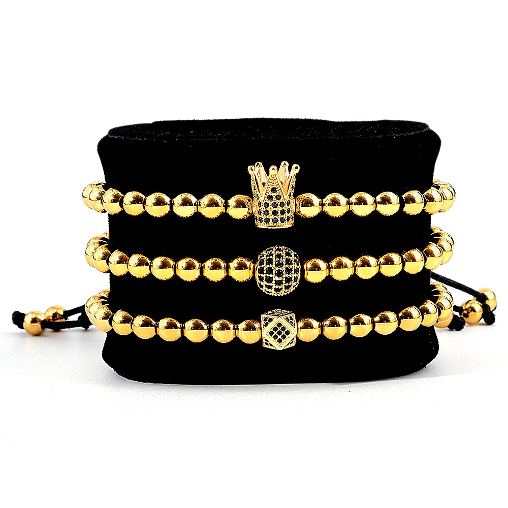 

Latest Luxury Design Couple Royal Copper Crown Ball Men Adjustable Bracelet Jewelery Bead Rhombus Bracelets For Women&Men Beads