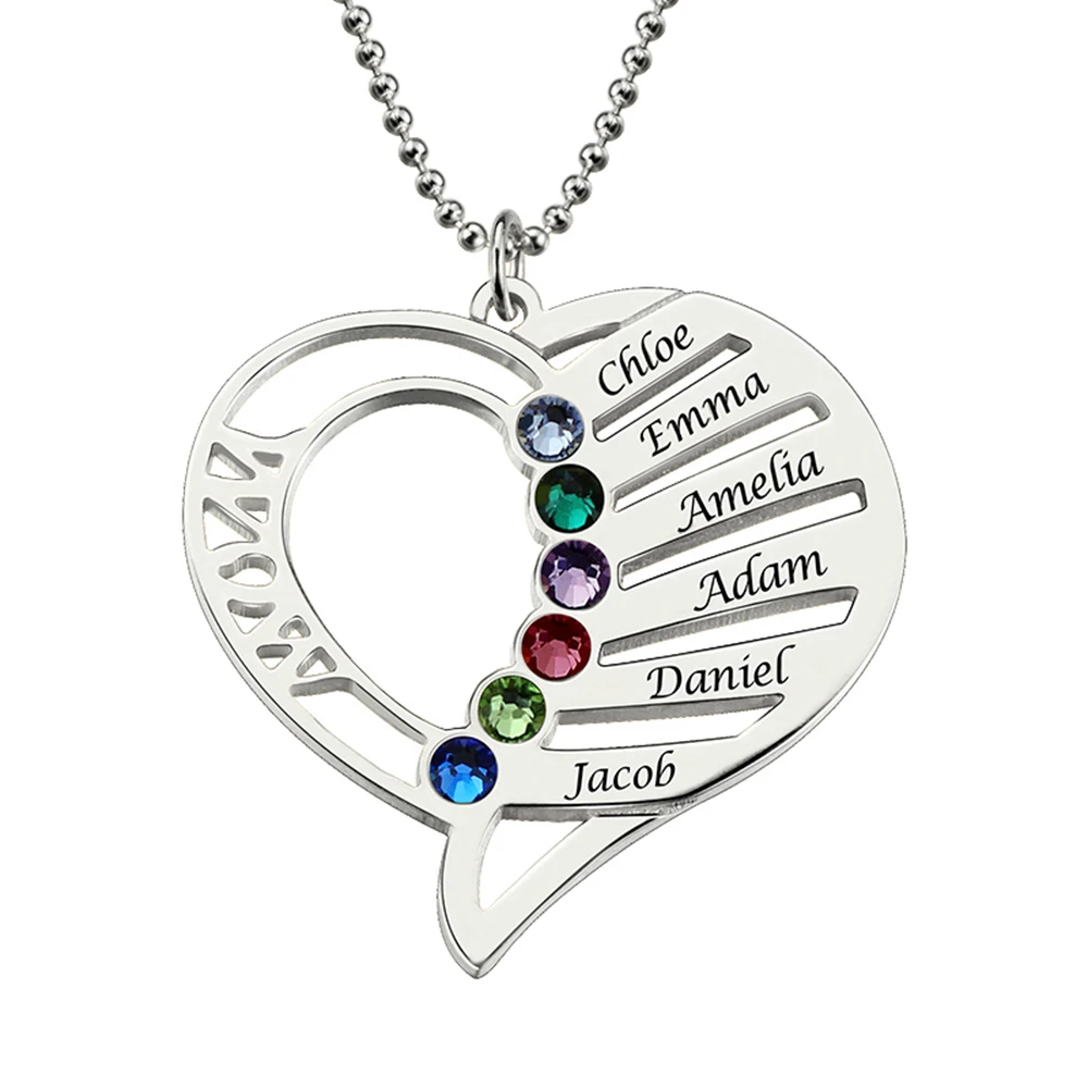

Uonney Wholesale Custom Birthstones Necklace Engraved Name In Heart Shape For Mothers Valentines Gift Jewelry