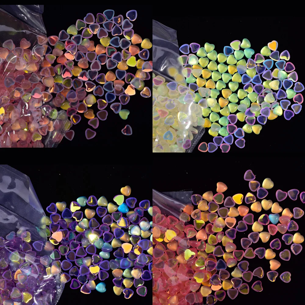 

Kawaii 100pcs 3-6mm Nail Art Crystal Resin Stone 3D Heart/Horse-Eye/Oval Rhinestones Gems Glue On Nail Decoration Stones Beads