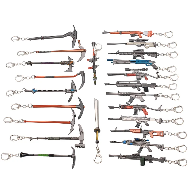 

2020 Car Alarm Keychain Luxury Fashion Charm Weapon Knife Pickaxe M4 Gun Toy Man Keyring For Women Game Fans Jewelry Accessories