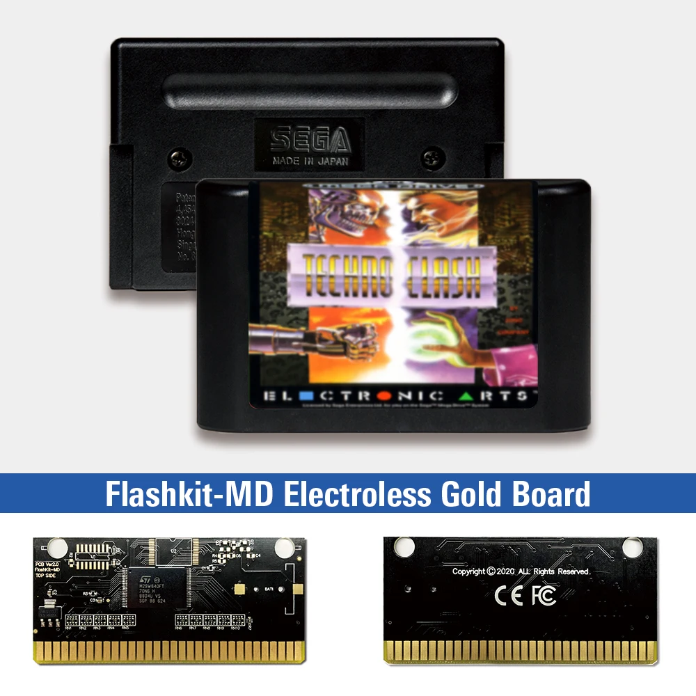 

TechnoClash - EUR Label Flashkit MD Electroless Gold PCB Card for Sega Genesis Megadrive Video Game Console