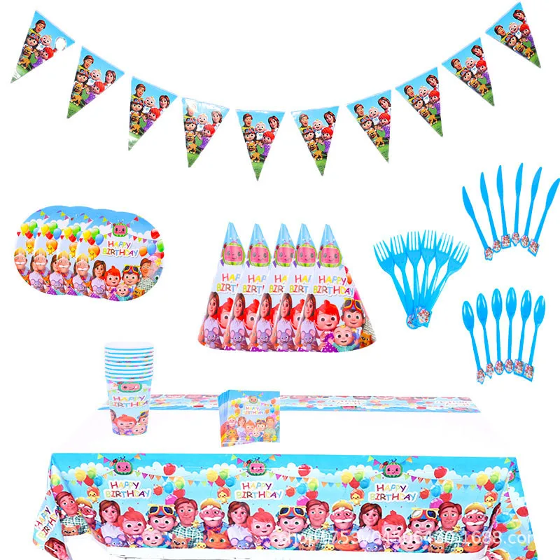 

135/68pcs Cocomelon Birthday Party Decoration Supplies Set Super Mario Napkins Tablecloth Cups Plates Disposable Tableware Set