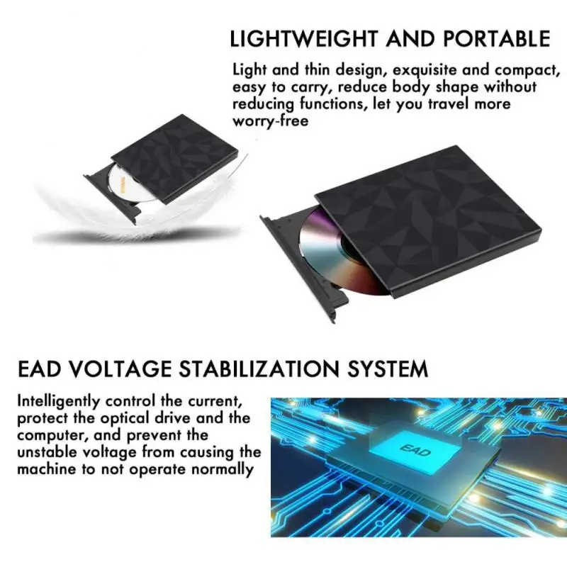 USB 3.0 &ampType C DVD Drive CD Burner Driver Drive-free High-speed Read-write Recorder External DVD-RW Player Writer Reader - купить по