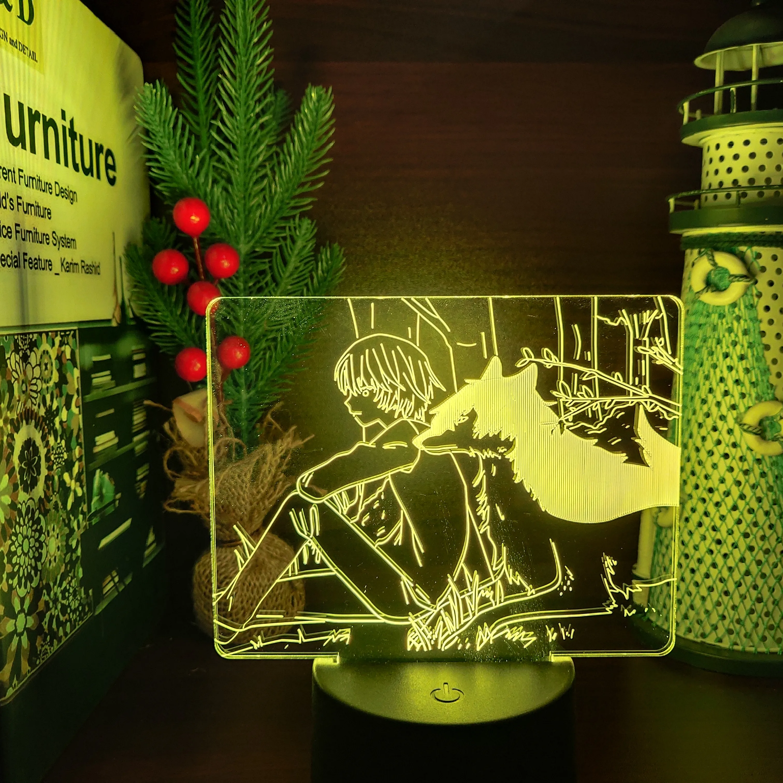 Светодиодная лампа в виде волка 3D Аниме иллюзия сенсорный светильник декор для