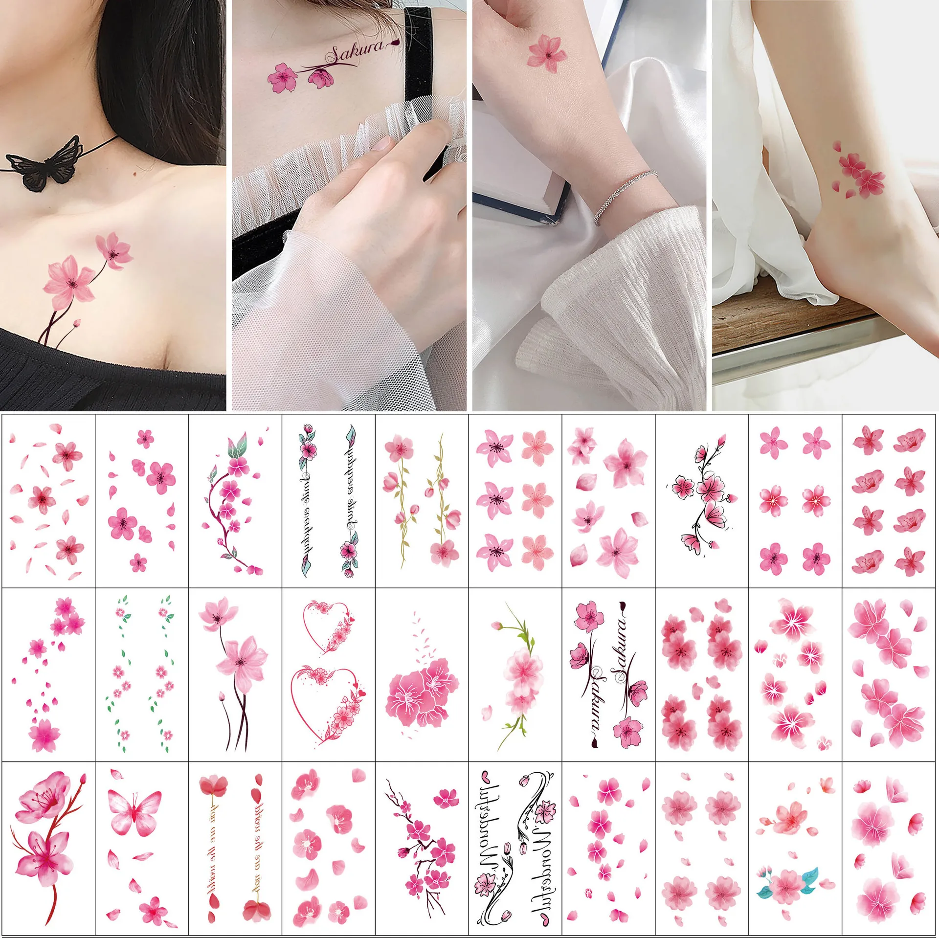 30 SheetsTemporary Tattoos Stickers for Women - Rose Feather Animals Written Words Flowers and Butterfly Sticker Waterproofing