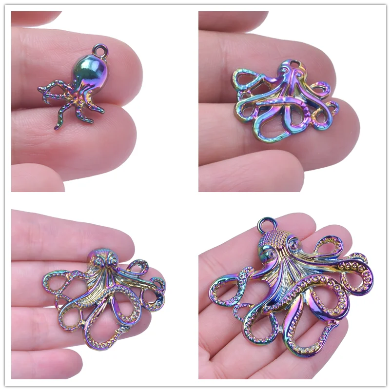 

Rainbow Pendant Octopus Charms For Jewelry Making Bulk Cute Animal Pendant Charm DIY Necklace Earrings Supplies 5pcs/Lot Pendant