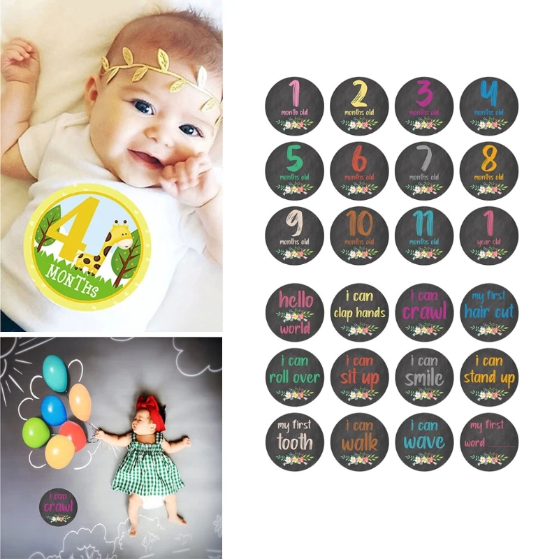 D0AF-pegatinas mensuales florales para beb&eacute;s, calcoman&iacute;as de recuerdo, 12 piezas, accesorios-3