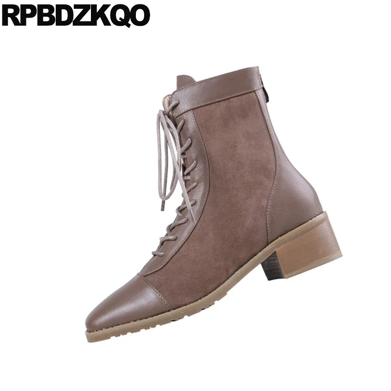 В стиле ретро Замшевые ботинки для женщин на шнуровке спереди и каждый день Сезон