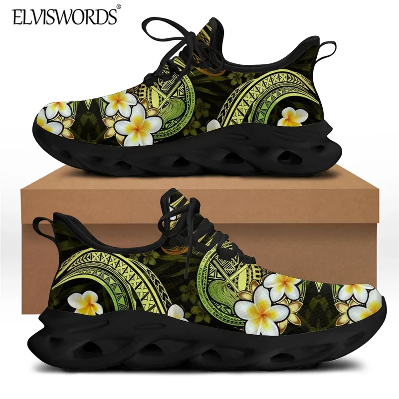 

ELVISWORDS Samoa/Женская обувь в этническом стиле; Спортивные черные кроссовки с цветочным принтом; Нескользящая легкая Уличная обувь