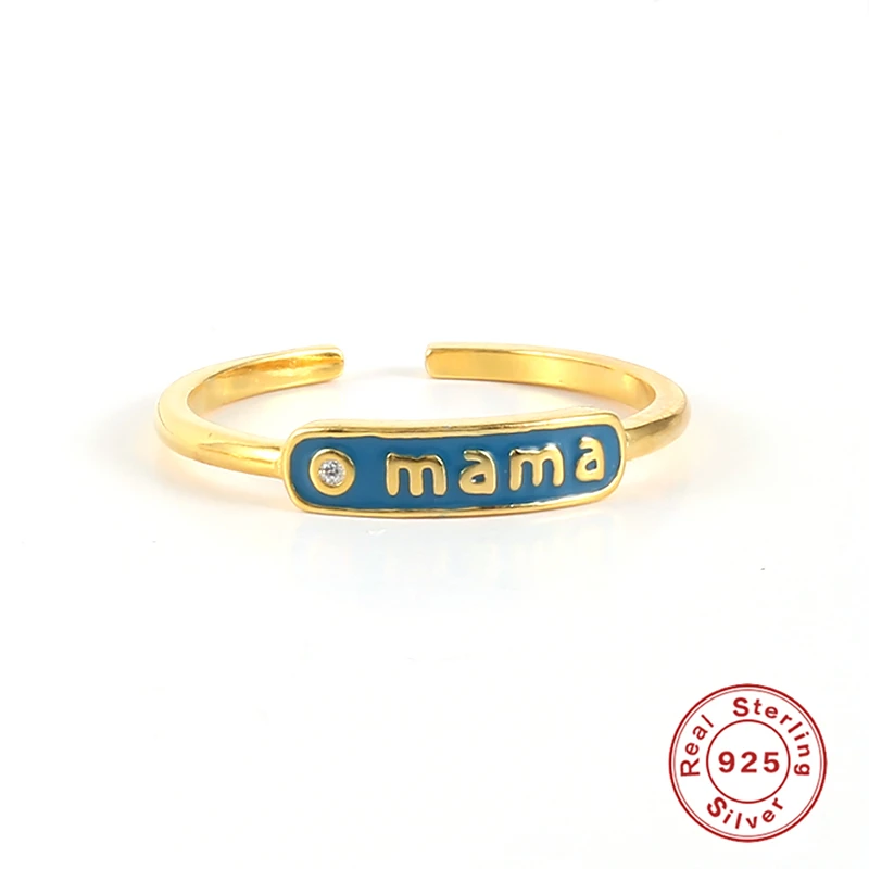 

KOJ Hot Enamel Gold Ring for Women Girl Jewelry 925 Sterling Silver MAMA Finger Rings Open Rings Dripping Oil Mother's Day Gift
