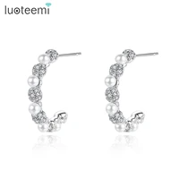 luoteemi pearl c earring for women daily life cubic zircon white crystal fashion jewellery dating party christmas gift bijoux