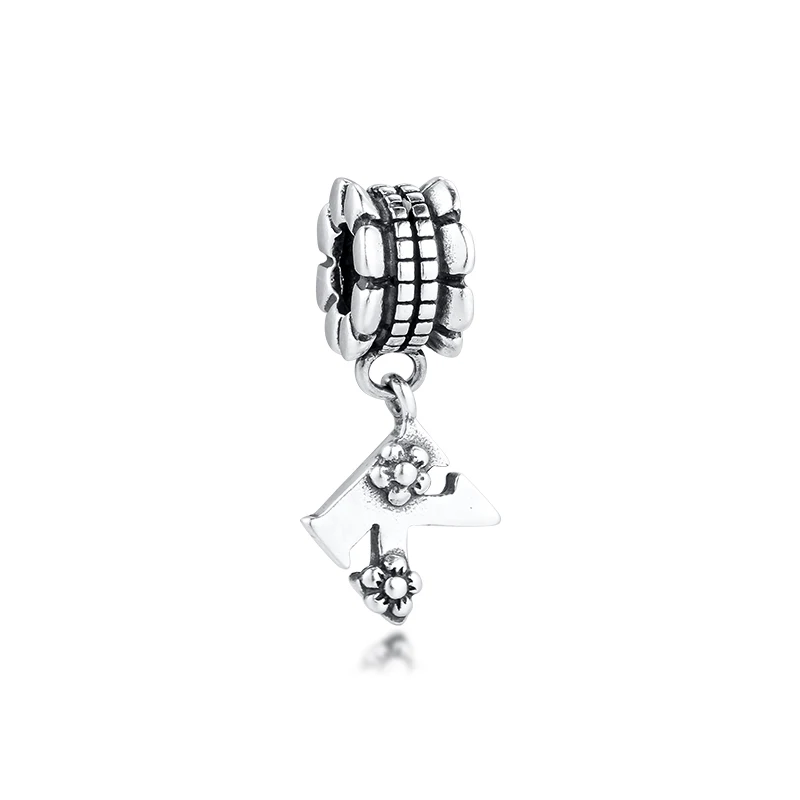 Подходит для браслетов Pandora Beads подвеска в виде букв K 100% дюйма Серебряное