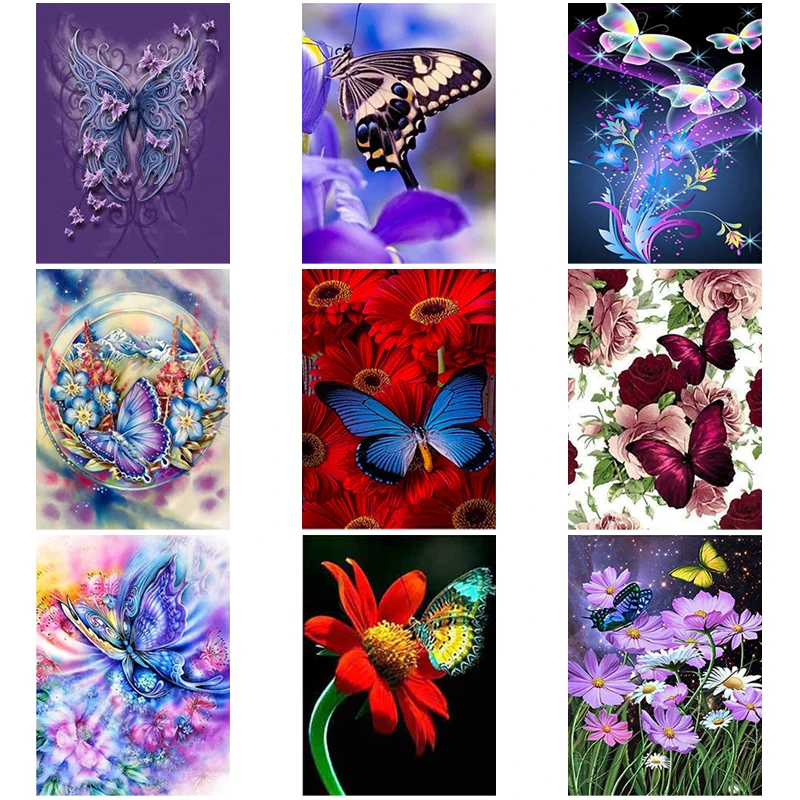 Алмазная 5D картина сделай сам красочный цветок полная круглая бабочка алмазная