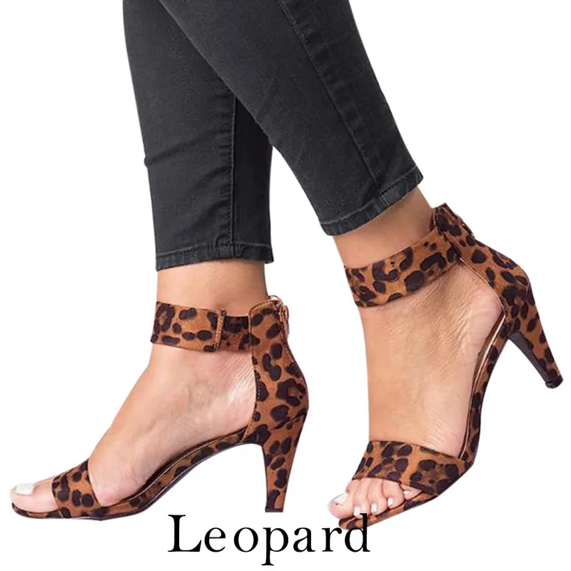 Leopard MoneRffi/Коллекция года; Модные женские босоножки на высоком каблуке; женская обувь с пряжкой на ремешке; zapatos de mujer; модельные женские босоножки - Цвет: Leopard
