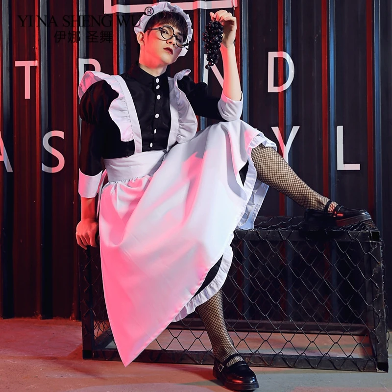 

Men's Maid Outfit Anime Long Dress Black and White Apron Dress Lolita Dresses Cosplay Costume Housekeeper Maid Stage Costumes