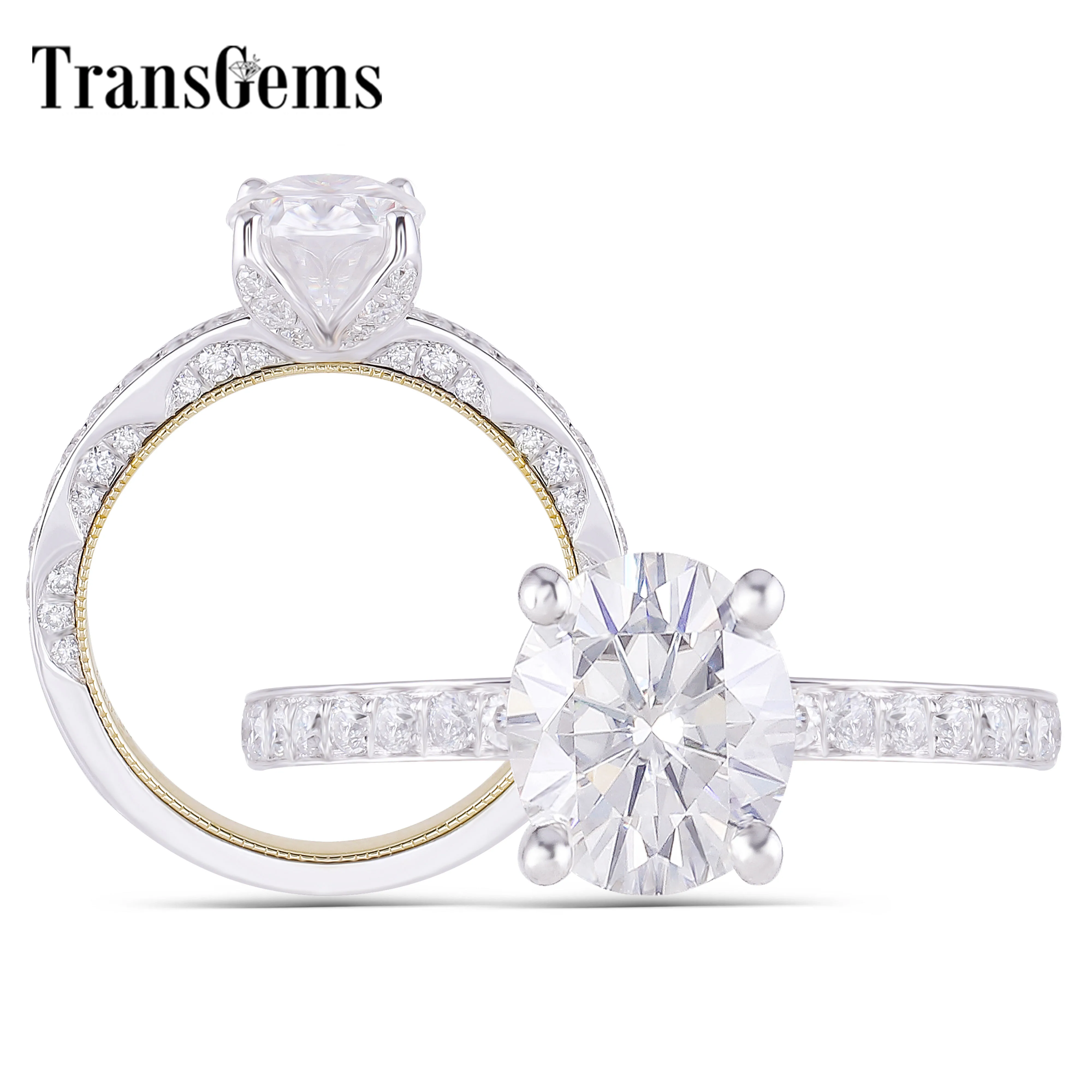 Женское Обручальное кольцо с муассанитом Transgems 14K 585 белый и желтый золотой центр