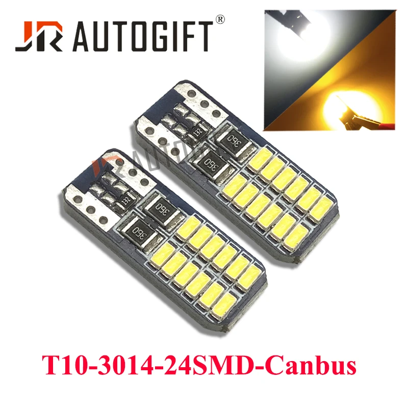 

100x T10 W5W LED Canbus 194 168 Led Light Bulbs 3014 4014 24 SMD Car Interior clearance lamps Parking Lights Amber Car Styling