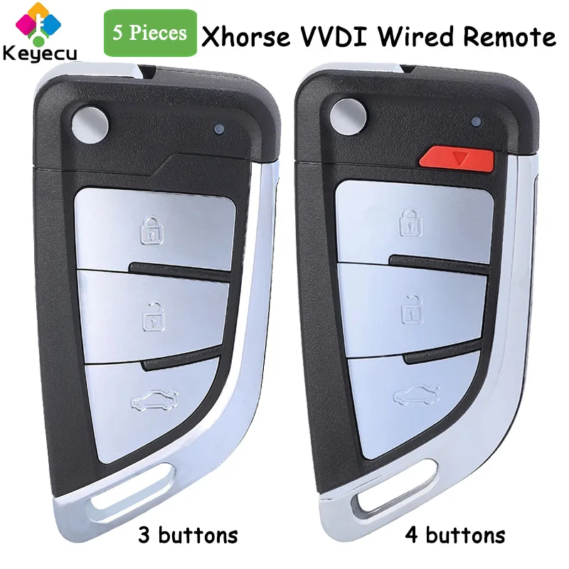 

KEYECU 5 Pieces XHORSE English Version Knife Flip Style 3 / 4 Buttons Wired Universal Remote Car Key for VVDI Key Tool VVDI2